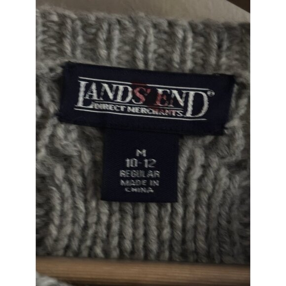 Lands End Cable Knit Wool Fisherman Sweater Grey Heavy Womens Medium - Picture 2 of 11